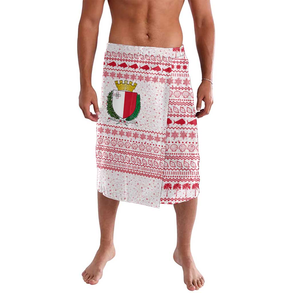 Malta Christmas Lavalava with Santa Driving Vintage Bus Malta Flag and Red White Festive Pattern Design - Wonder Print Shop