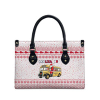 Malta Christmas Leather Bag with Santa Driving Vintage Bus Malta Flag and Red White Festive Pattern Design - Wonder Print Shop