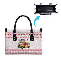 Malta Christmas Leather Bag with Santa Driving Vintage Bus Malta Flag and Red White Festive Pattern Design - Wonder Print Shop