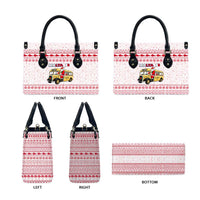 Malta Christmas Leather Bag with Santa Driving Vintage Bus Malta Flag and Red White Festive Pattern Design - Wonder Print Shop