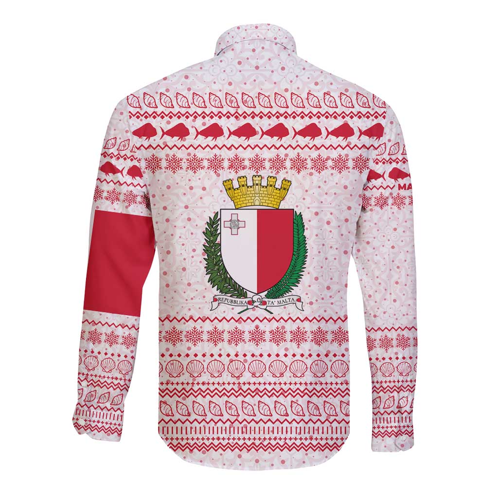 Malta Christmas Long Sleeve Button Shirt with Santa Driving Vintage Bus Malta Flag and Red White Festive Pattern Design - Wonder Print Shop