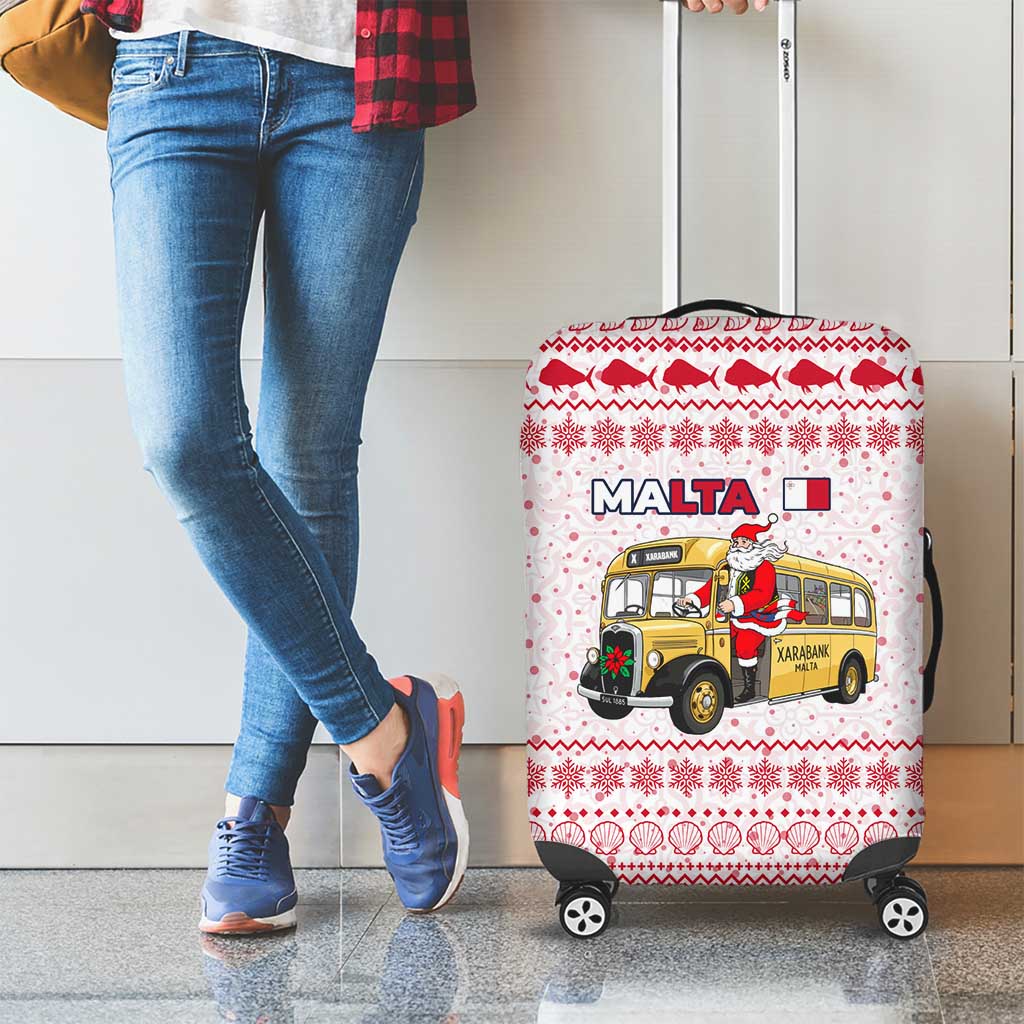 Malta Christmas Luggage Cover with Santa Driving Vintage Bus Malta Flag and Red White Festive Pattern Design - Wonder Print Shop
