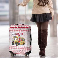 Malta Christmas Luggage Cover with Santa Driving Vintage Bus Malta Flag and Red White Festive Pattern Design - Wonder Print Shop