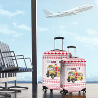 Malta Christmas Luggage Cover with Santa Driving Vintage Bus Malta Flag and Red White Festive Pattern Design - Wonder Print Shop