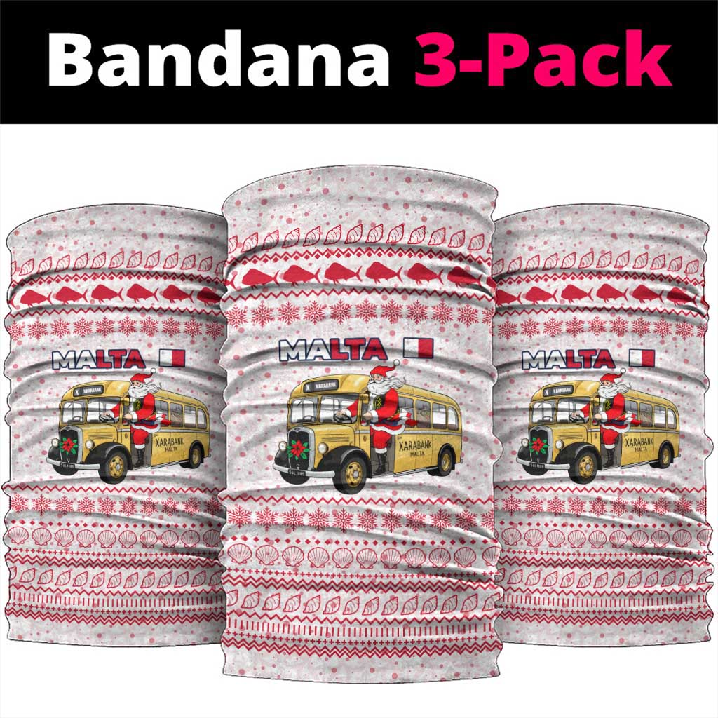 Malta Christmas Neck Gaiter with Santa Driving Vintage Bus Malta Flag and Red White Festive Pattern Design - Wonder Print Shop