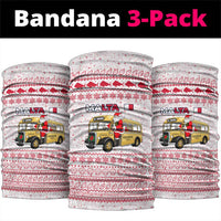 Malta Christmas Neck Gaiter with Santa Driving Vintage Bus Malta Flag and Red White Festive Pattern Design - Wonder Print Shop