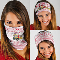 Malta Christmas Neck Gaiter with Santa Driving Vintage Bus Malta Flag and Red White Festive Pattern Design - Wonder Print Shop