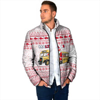 Malta Christmas Padded Jacket with Santa Driving Vintage Bus Malta Flag and Red White Festive Pattern Design - Wonder Print Shop