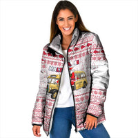 Malta Christmas Padded Jacket with Santa Driving Vintage Bus Malta Flag and Red White Festive Pattern Design - Wonder Print Shop