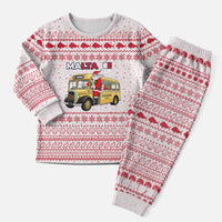 Malta Christmas Pajama Set with Santa Driving Vintage Bus Malta Flag and Red White Festive Pattern Design - Wonder Print Shop