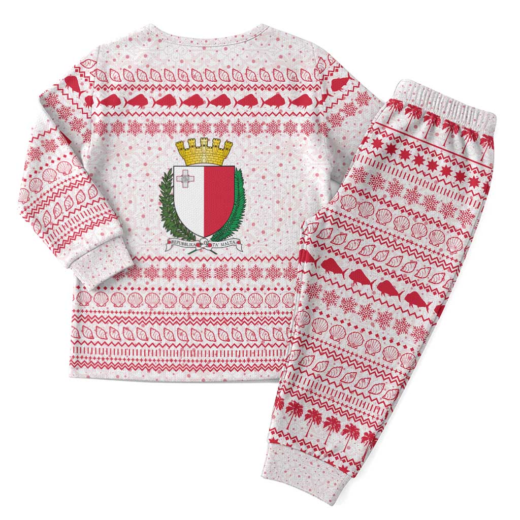 Malta Christmas Pajama Set with Santa Driving Vintage Bus Malta Flag and Red White Festive Pattern Design - Wonder Print Shop