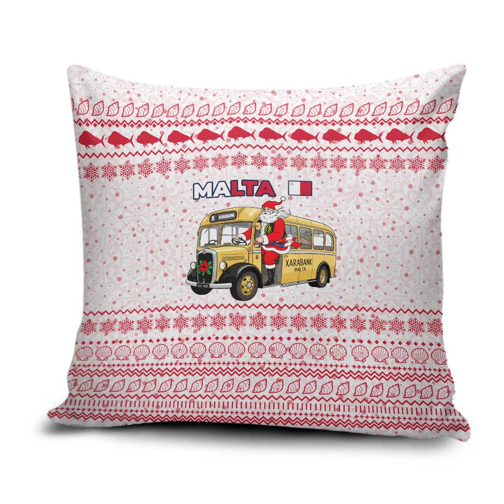 Malta Christmas Pillow Cover with Santa Driving Vintage Bus Malta Flag and Red White Festive Pattern Design - Wonder Print Shop