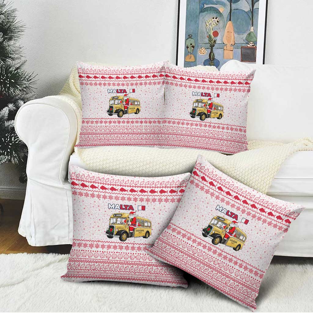Malta Christmas Pillow Cover with Santa Driving Vintage Bus Malta Flag and Red White Festive Pattern Design - Wonder Print Shop