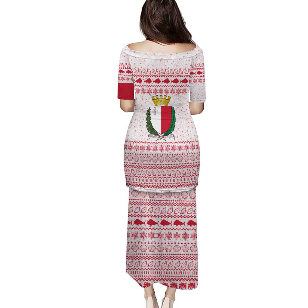 Malta Christmas Puletasi with Santa Driving Vintage Bus Malta Flag and Red White Festive Pattern Design - Wonder Print Shop