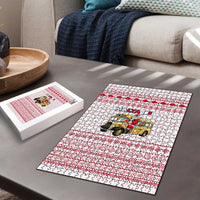 Malta Christmas Puzzle with Santa Driving Vintage Bus Malta Flag and Red White Festive Pattern Design - Wonder Print Shop