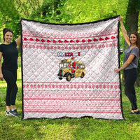 Malta Christmas Quilt with Santa Driving Vintage Bus Malta Flag and Red White Festive Pattern Design - Wonder Print Shop