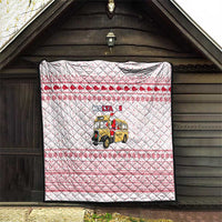 Malta Christmas Quilt with Santa Driving Vintage Bus Malta Flag and Red White Festive Pattern Design - Wonder Print Shop