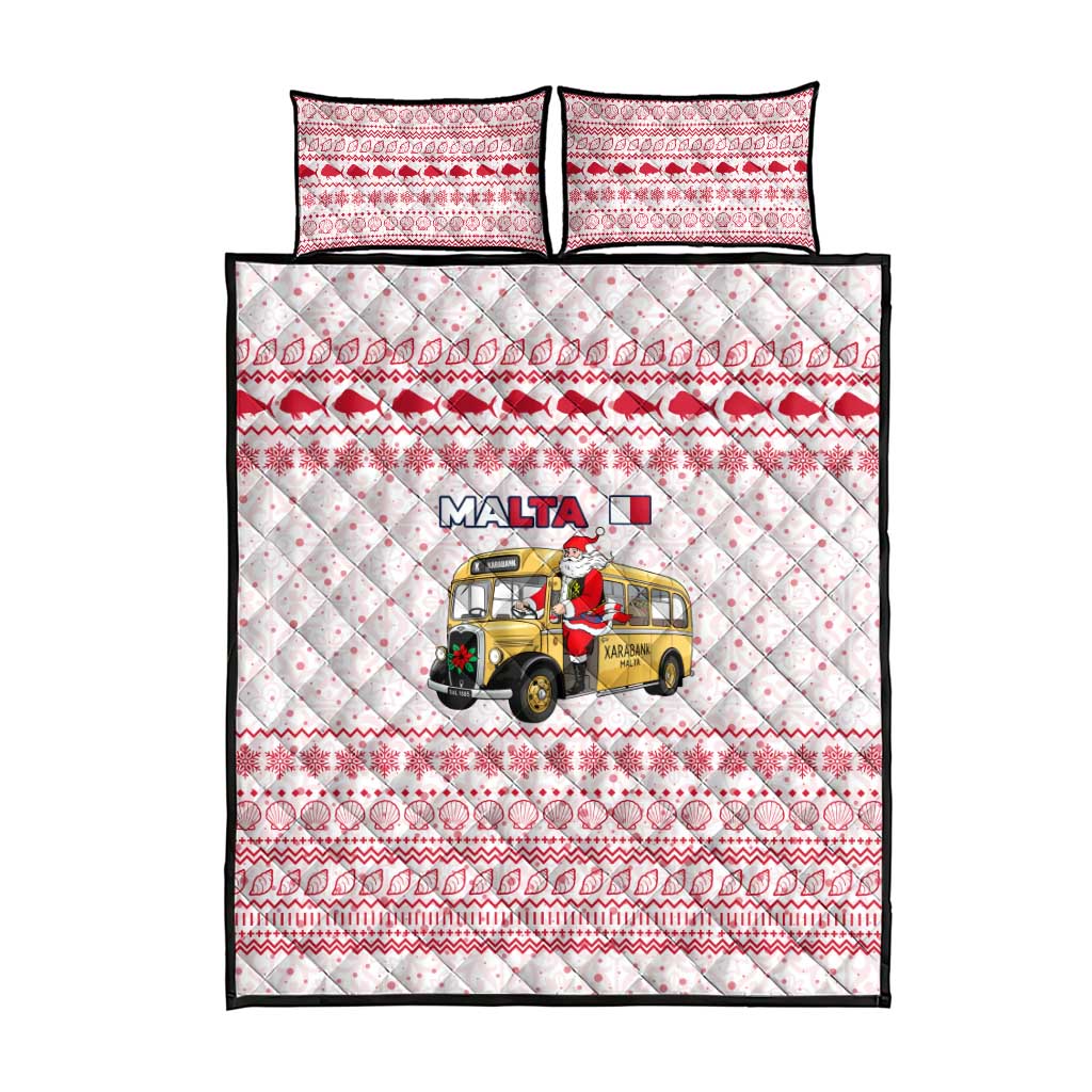 Malta Christmas Quilt Bed Set with Santa Driving Vintage Bus Malta Flag and Red White Festive Pattern Design - Wonder Print Shop