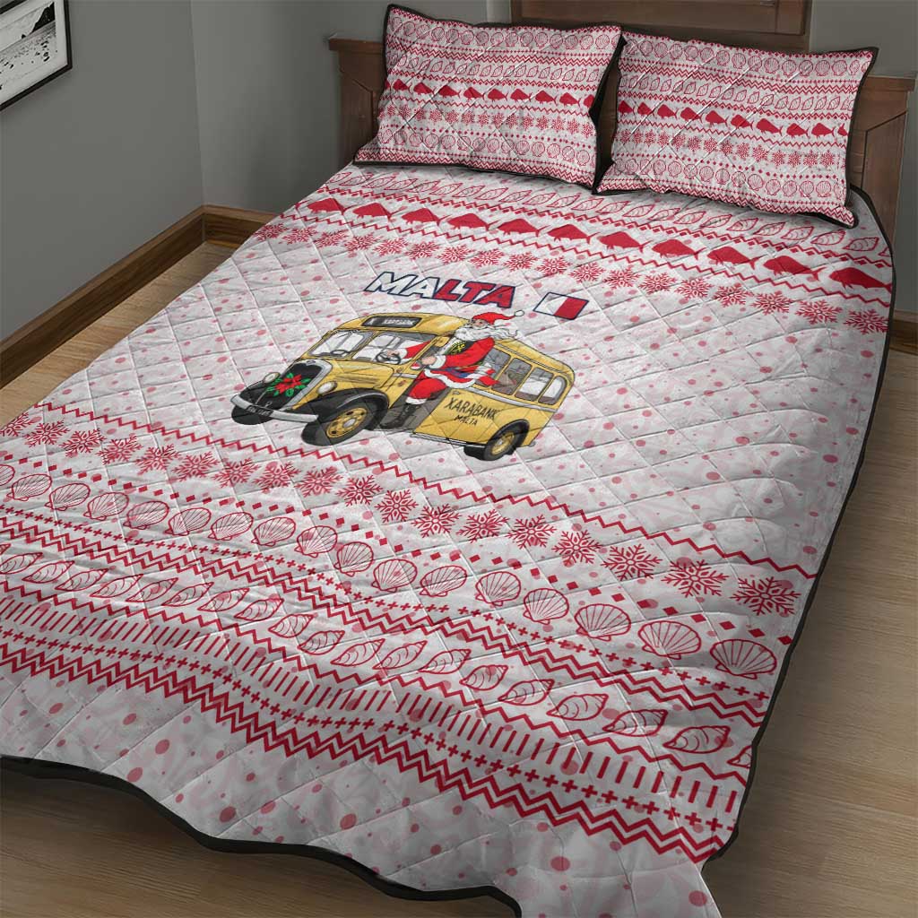 Malta Christmas Quilt Bed Set with Santa Driving Vintage Bus Malta Flag and Red White Festive Pattern Design - Wonder Print Shop