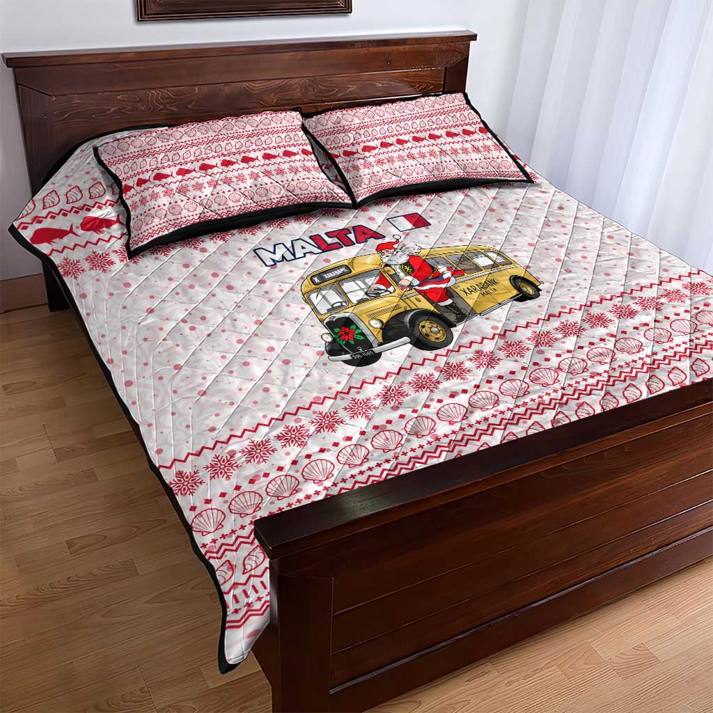 Malta Christmas Quilt Bed Set with Santa Driving Vintage Bus Malta Flag and Red White Festive Pattern Design - Wonder Print Shop