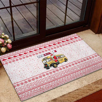 Malta Christmas Rubber Doormat with Santa Driving Vintage Bus Malta Flag and Red White Festive Pattern Design - Wonder Print Shop