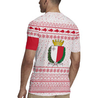Malta Christmas Rugby Jersey with Santa Driving Vintage Bus Malta Flag and Red White Festive Pattern Design - Wonder Print Shop