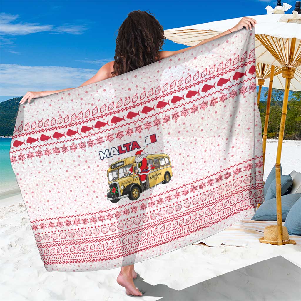 Malta Christmas Sarong with Santa Driving Vintage Bus Malta Flag and Red White Festive Pattern Design - Wonder Print Shop