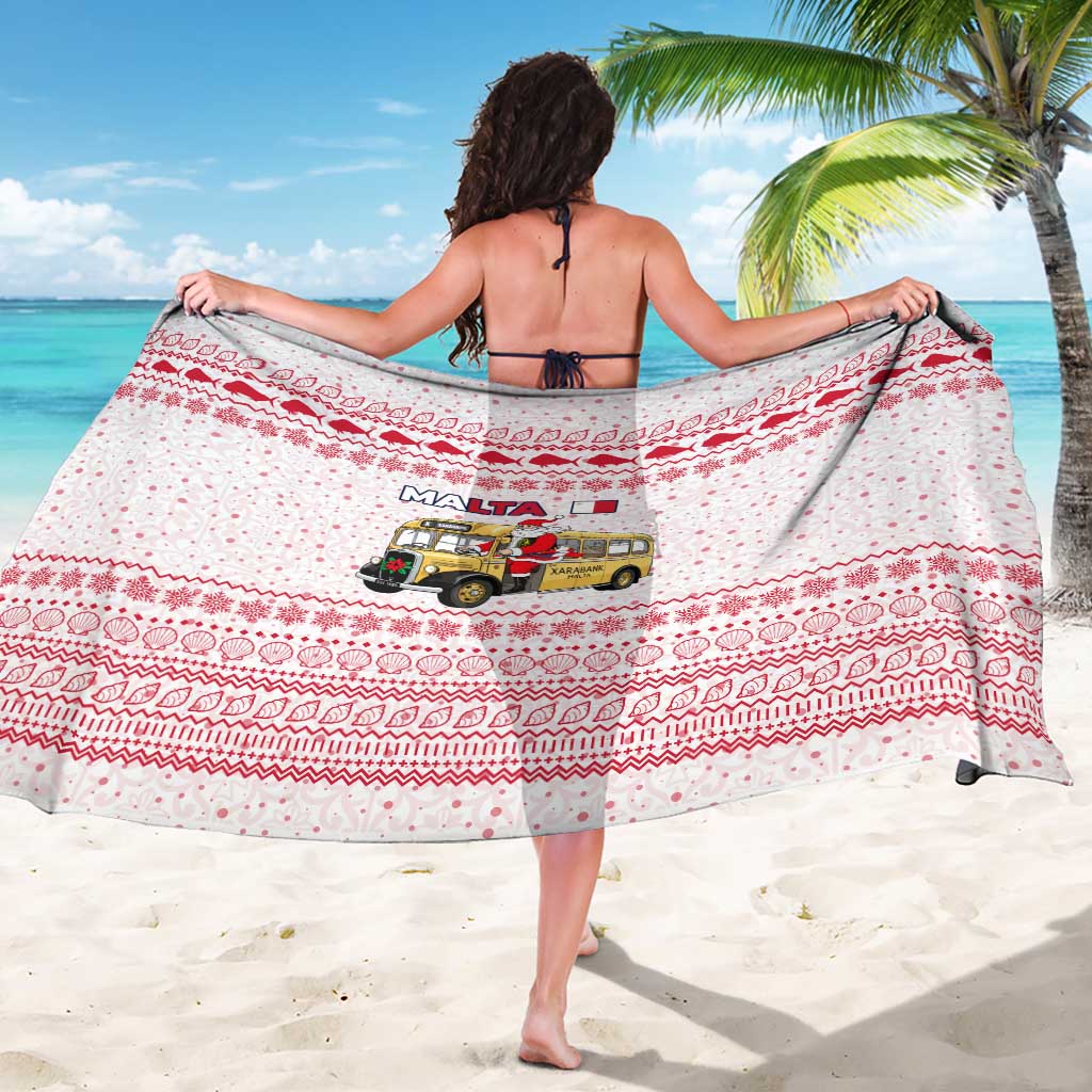 Malta Christmas Sarong with Santa Driving Vintage Bus Malta Flag and Red White Festive Pattern Design - Wonder Print Shop