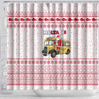 Malta Christmas Shower Curtain with Santa Driving Vintage Bus Malta Flag and Red White Festive Pattern Design - Wonder Print Shop