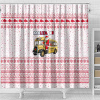 Malta Christmas Shower Curtain with Santa Driving Vintage Bus Malta Flag and Red White Festive Pattern Design - Wonder Print Shop