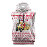 Malta Christmas Sleeveless Hoodie with Santa Driving Vintage Bus Malta Flag and Red White Festive Pattern Design - Wonder Print Shop
