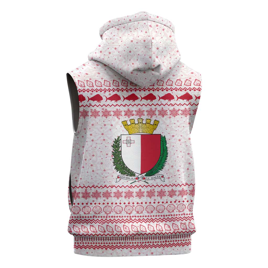 Malta Christmas Sleeveless Hoodie with Santa Driving Vintage Bus Malta Flag and Red White Festive Pattern Design - Wonder Print Shop