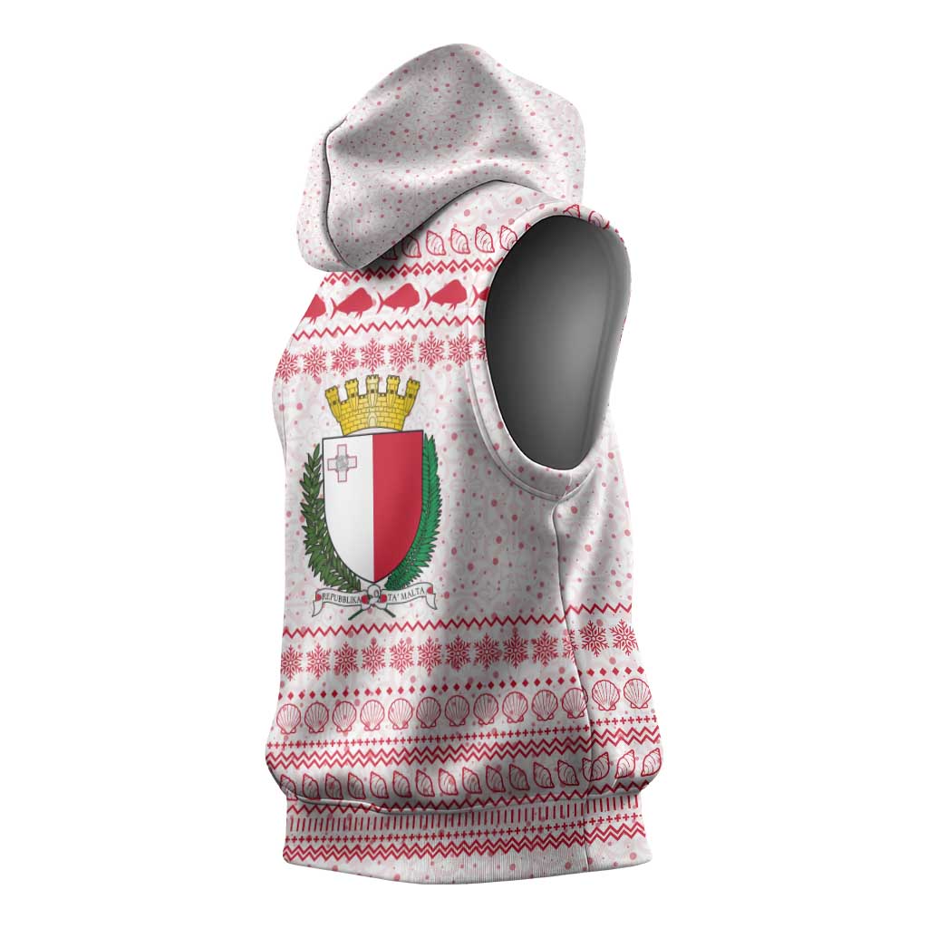 Malta Christmas Sleeveless Hoodie with Santa Driving Vintage Bus Malta Flag and Red White Festive Pattern Design - Wonder Print Shop