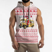 Malta Christmas Sleeveless Hoodie with Santa Driving Vintage Bus Malta Flag and Red White Festive Pattern Design - Wonder Print Shop