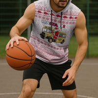 Malta Christmas Sleeveless Hoodie with Santa Driving Vintage Bus Malta Flag and Red White Festive Pattern Design - Wonder Print Shop