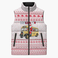 Malta Christmas Sleeveless Puffer Jacket with Santa Driving Vintage Bus Malta Flag and Red White Festive Pattern Design - Wonder Print Shop