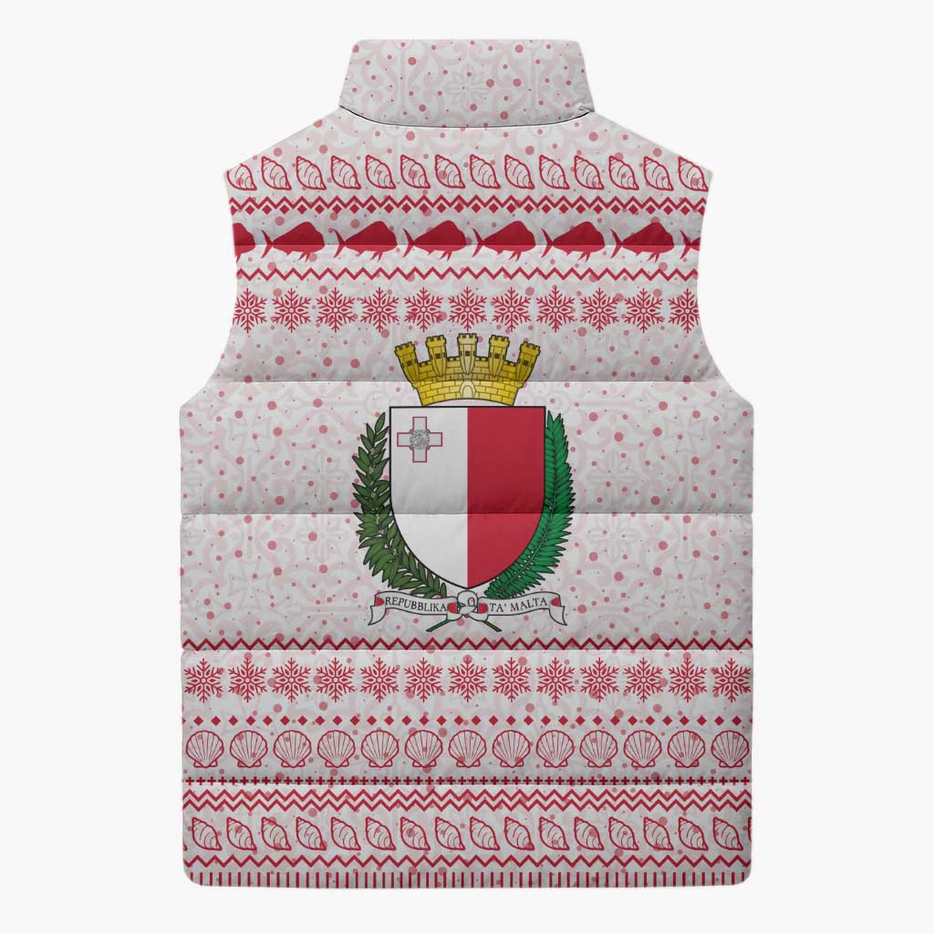Malta Christmas Sleeveless Puffer Jacket with Santa Driving Vintage Bus Malta Flag and Red White Festive Pattern Design - Wonder Print Shop
