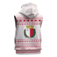 Malta Christmas Sleeveless Zip Hoodie with Santa Driving Vintage Bus Malta Flag and Red White Festive Pattern Design - Wonder Print Shop