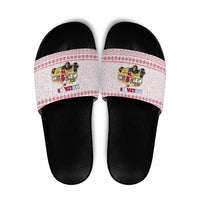 Malta Christmas Slide Sandals with Santa Driving Vintage Bus Malta Flag and Red White Festive Pattern Design - Wonder Print Shop