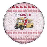 Malta Christmas Spare Tire Cover with Santa Driving Vintage Bus Malta Flag and Red White Festive Pattern Design - Wonder Print Shop