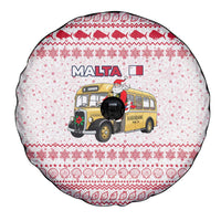 Malta Christmas Spare Tire Cover with Santa Driving Vintage Bus Malta Flag and Red White Festive Pattern Design - Wonder Print Shop
