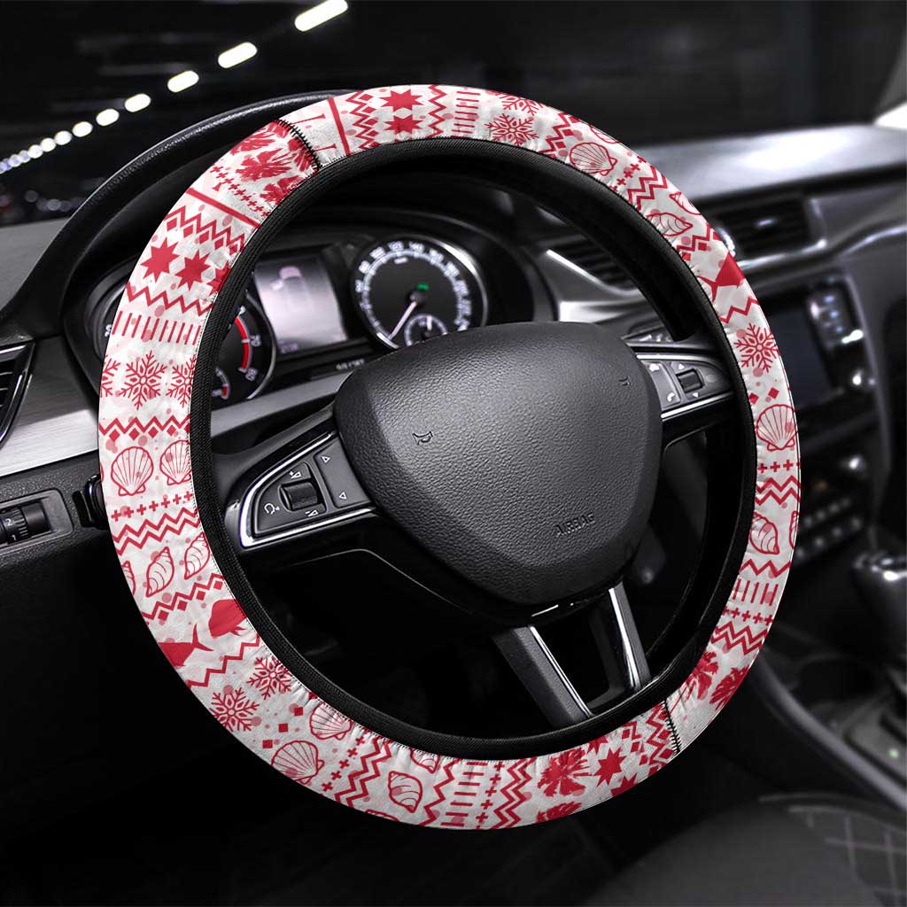 Malta Christmas Steering Wheel Cover with Santa Driving Vintage Bus Malta Flag and Red White Festive Pattern Design - Wonder Print Shop