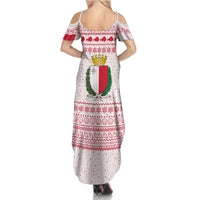 Malta Christmas Summer Maxi Dress with Santa Driving Vintage Bus Malta Flag and Red White Festive Pattern Design - Wonder Print Shop