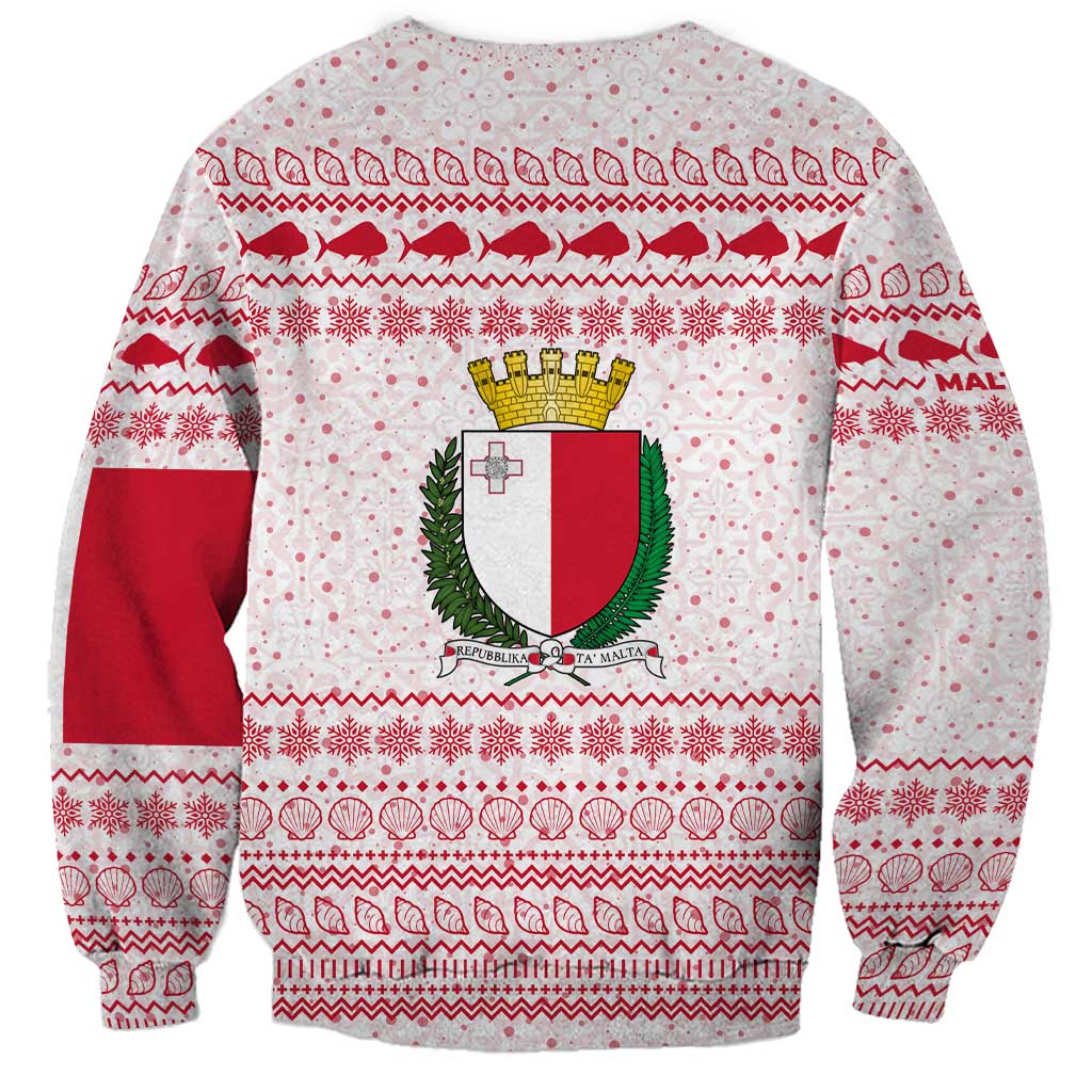 Malta Christmas Sweatshirt with Santa Driving Vintage Bus Malta Flag and Red White Festive Pattern Design - Wonder Print Shop