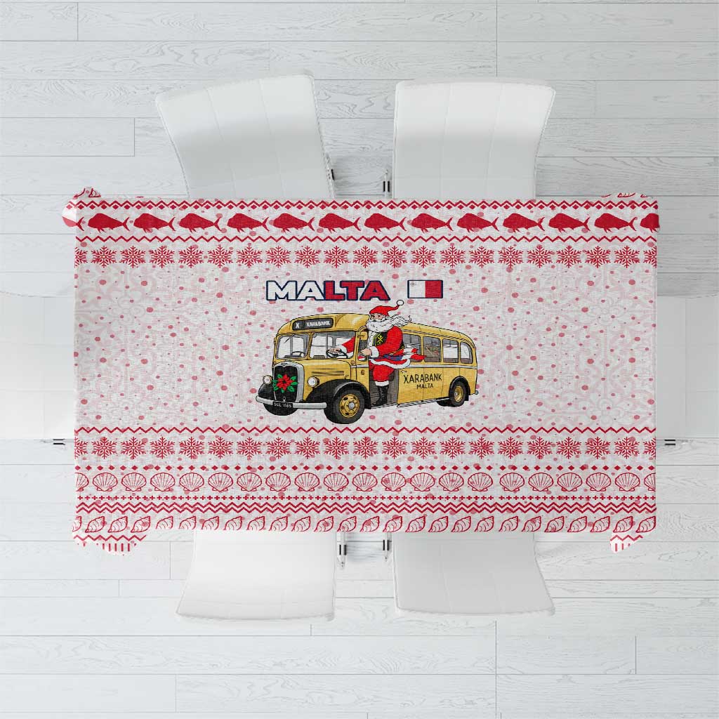 Malta Christmas Tablecloth with Santa Driving Vintage Bus Malta Flag and Red White Festive Pattern Design - Wonder Print Shop