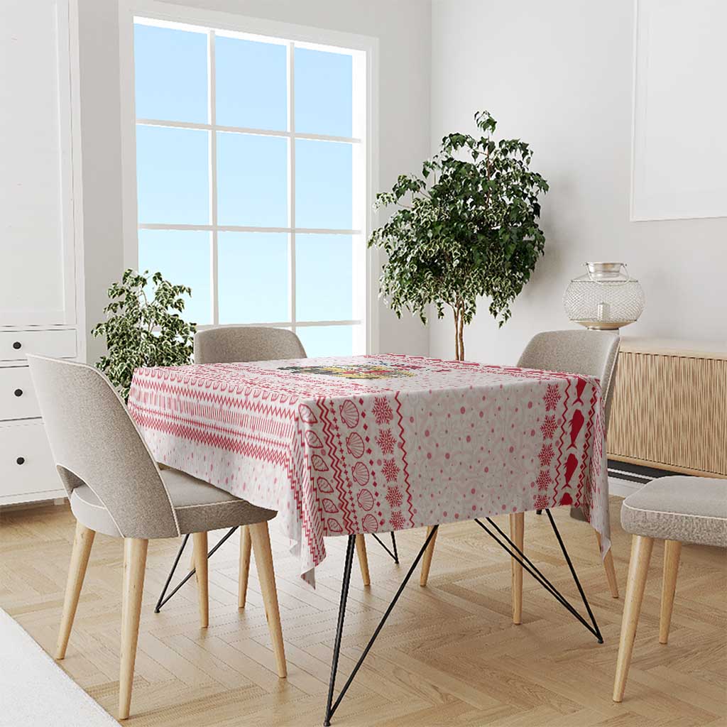 Malta Christmas Tablecloth with Santa Driving Vintage Bus Malta Flag and Red White Festive Pattern Design - Wonder Print Shop