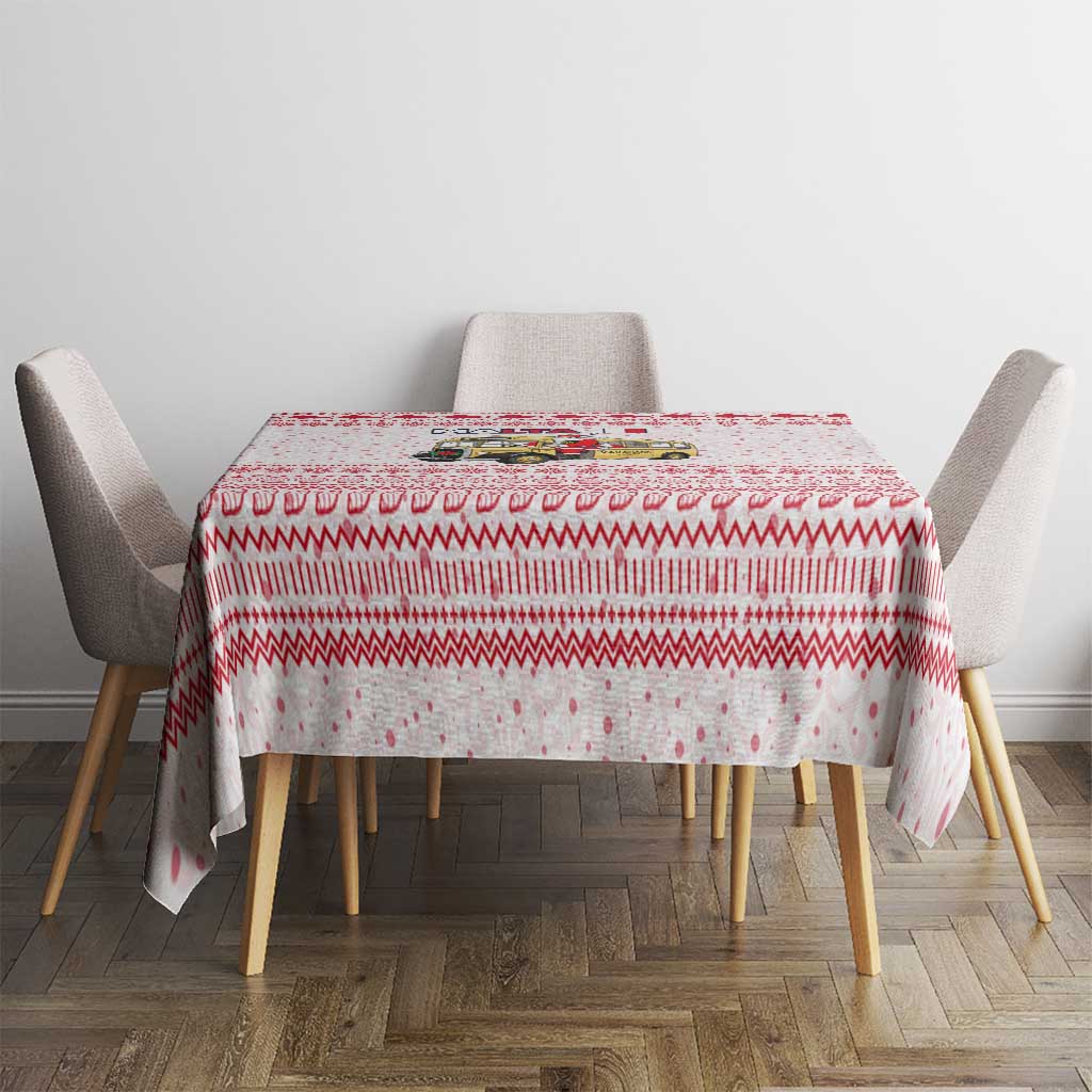 Malta Christmas Tablecloth with Santa Driving Vintage Bus Malta Flag and Red White Festive Pattern Design - Wonder Print Shop
