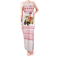 Malta Christmas Tank Maxi Dress with Santa Driving Vintage Bus Malta Flag and Red White Festive Pattern Design - Wonder Print Shop