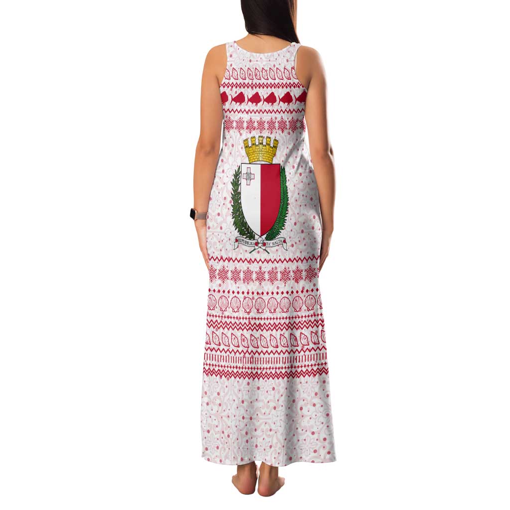 Malta Christmas Tank Maxi Dress with Santa Driving Vintage Bus Malta Flag and Red White Festive Pattern Design - Wonder Print Shop
