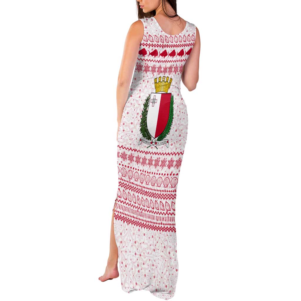 Malta Christmas Tank Maxi Dress with Santa Driving Vintage Bus Malta Flag and Red White Festive Pattern Design - Wonder Print Shop